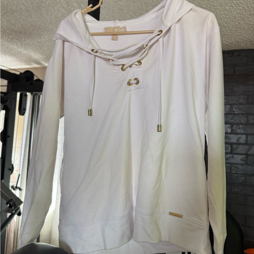 Michael Kors White Long Sleeve Tie Front Hoodie